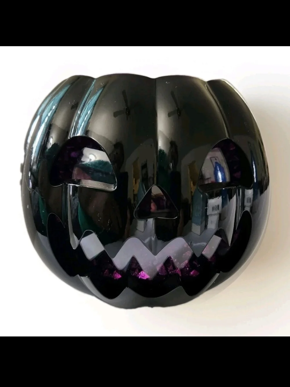 Bath & Body Works Black Halloween Pumpkin Purple Crystal LED Lit Candle Holder